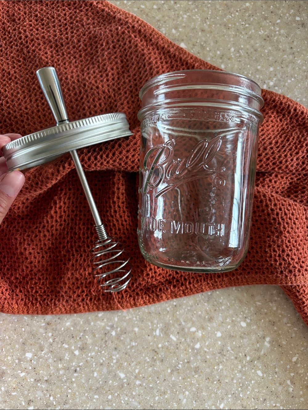 Ball Wide Mouth Mason Jar with Stainless Steel Honey Drizzler